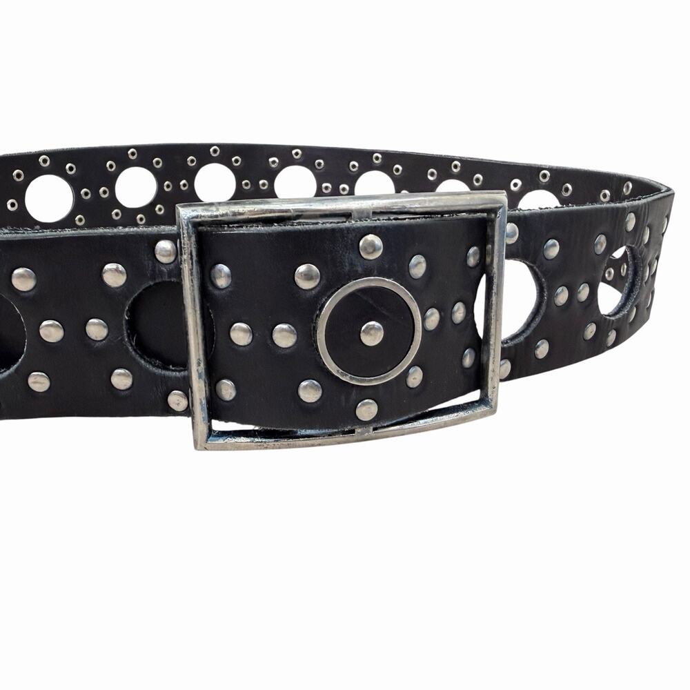 Black Leather Studded Rock & Roll Belt By Harness House Size 38